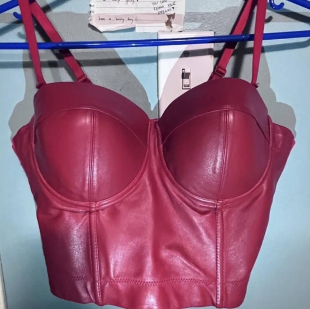 ❤️‍🔥 Red Leather Corset Top